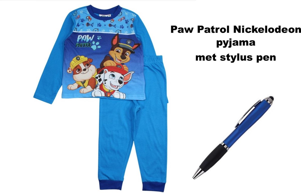 Nickelodeon Paw Patrol - Nickelodeon Pyjama - met koningsblauwe broek - met Stylus Pen. Maat 128 cm / 8 jaar.