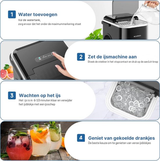 JB® Ijsblokjesmachine - Ijsblokjesmaker - Ijsblokjesmakers - Ijsblokjesmachine Zelfreinigend - Infraroodsensor - Capaciteit 12KG - Zelfreinigingsfunctie - Transparante Venster - Ijsschep Meegeleverd - Binnen 6-10 Min Klaar van JB — afbeelding 5