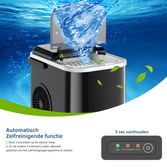 JB® Ijsblokjesmachine - Ijsblokjesmaker - Ijsblokjesmakers - Ijsblokjesmachine Zelfreinigend - Infraroodsensor - Capaciteit 12KG - Zelfreinigingsfunctie - Transparante Venster - Ijsschep Meegeleverd - Binnen 6-10 Min Klaar van JB — afbeelding 4
