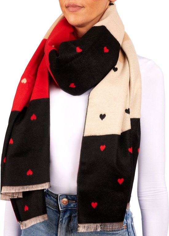 BRUBAKER Cashmirillo Damessjaal met hartpatroon, 70 x 200 cm, warm, behaaglijk en oversized, wollen sjaal voor herfst en winter, herfstsjaal, wintersjaal voor vrouwen, zacht kasjmier-gevoel, rood