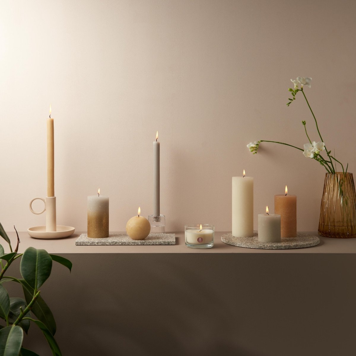 Bolsius Rustiek stompkaars - Fading metallic - 80/68 - 1 Stuk - Oat Beige + Copper Beige, koper