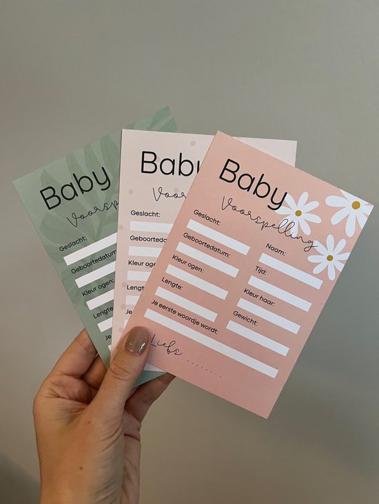 Babyshower Invulkaarten Meisje / Jongen Beige Stippen - Voorspelling - 20 stuks - A6 Formaat - Stevig Karton — afbeelding 2