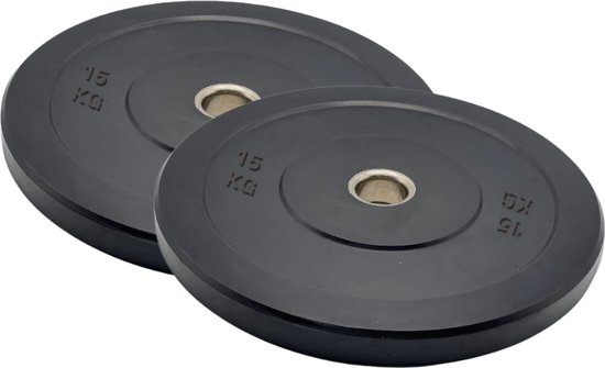 Signature Fitness 5 cm Olympische bumperplaat halterschijven met stalen naaf, 35 lbs, enkel, zwart
