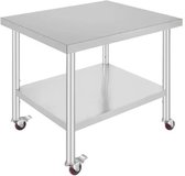 Bol.com Commerciële Keuken Werktafel - Verrijdbaar Zilver - RVS - 95x61 CM aanbieding