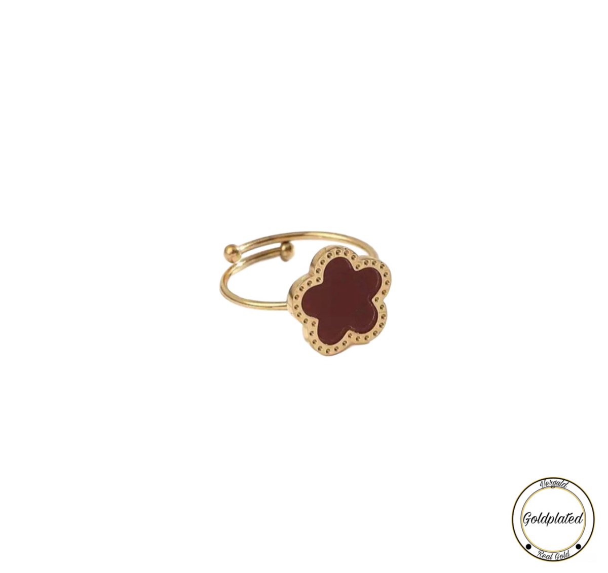 Soraro Klaver Ring | Rood | Klemring| Klavertje vier | Dames Cadeau | Moederdag | Moederdag cadeau