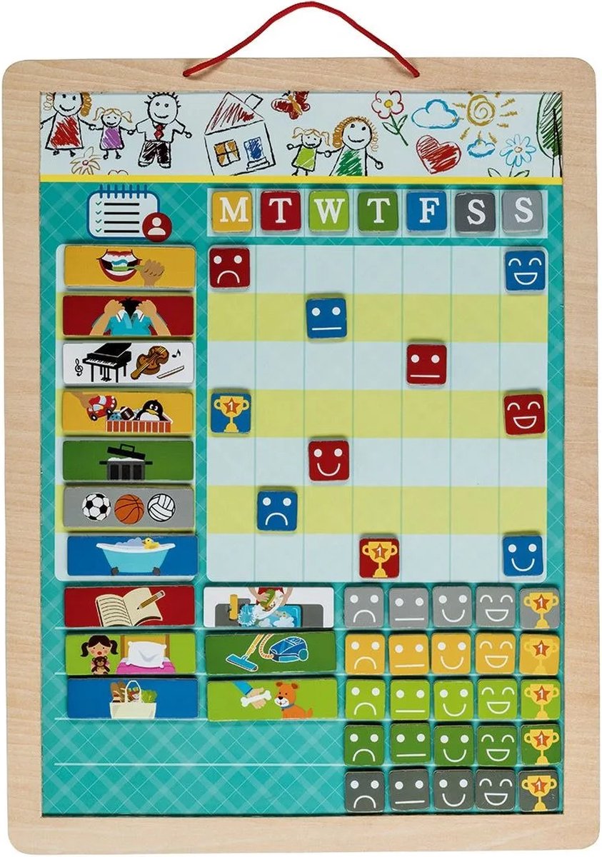 Playtive Houten Magneetbord Speelgoed - Beloningsschema - 56-delig -Taken en beloningen - Taakplanner - Beloningseffect