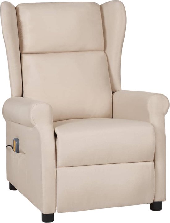 vidaXL Fauteuil met voetensteun canvas crèmekleurig - Fauteuil