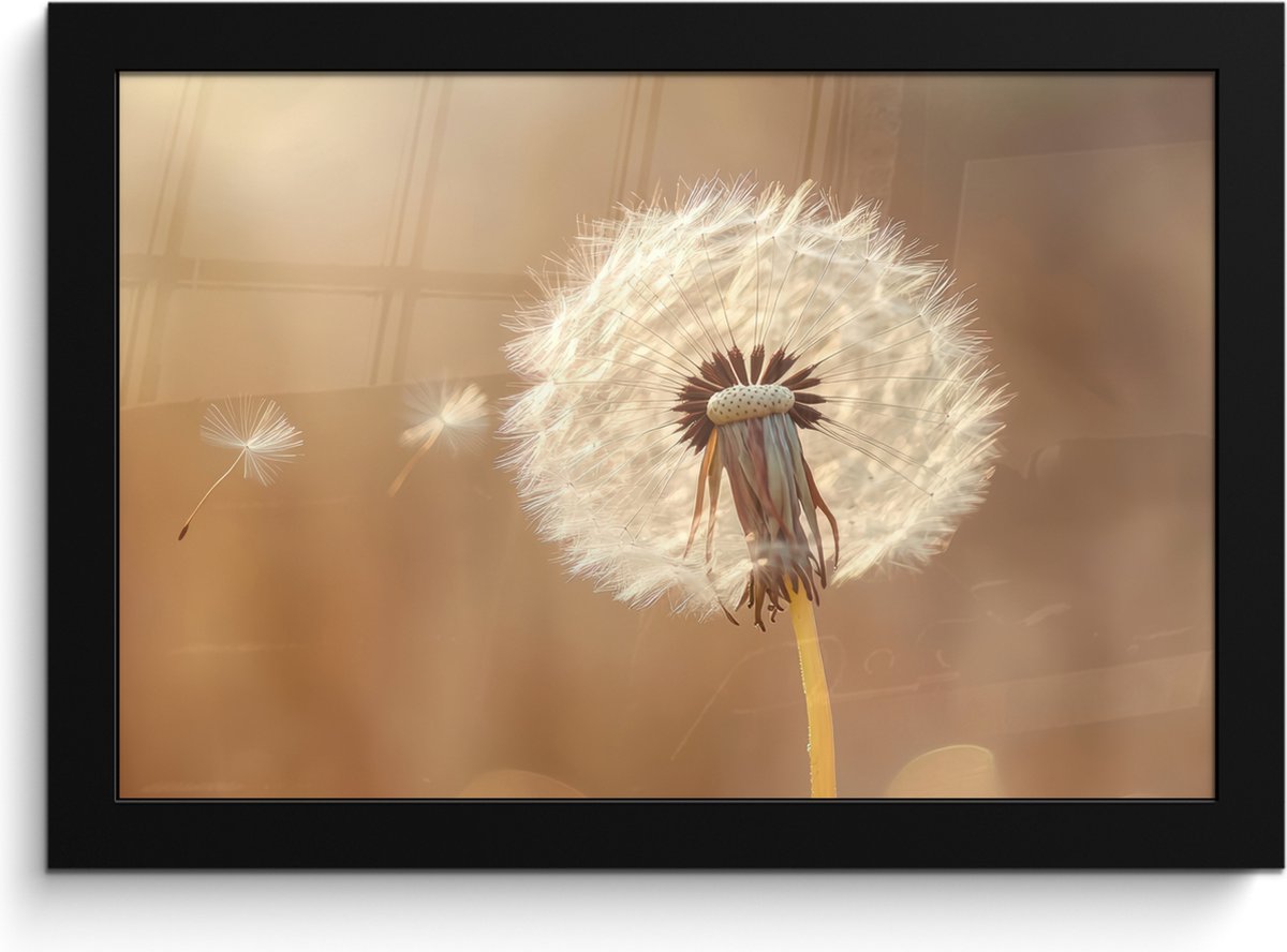 FrameYourWall Poster in lijst - Fotolijst 30x20 cm - Posters - Paardenbloem - Beige - Natuur - Bloem - Posterlijst zwart - Decoratie - Wanddecoratie woonkamer - Muurdecoratie slaapkamer