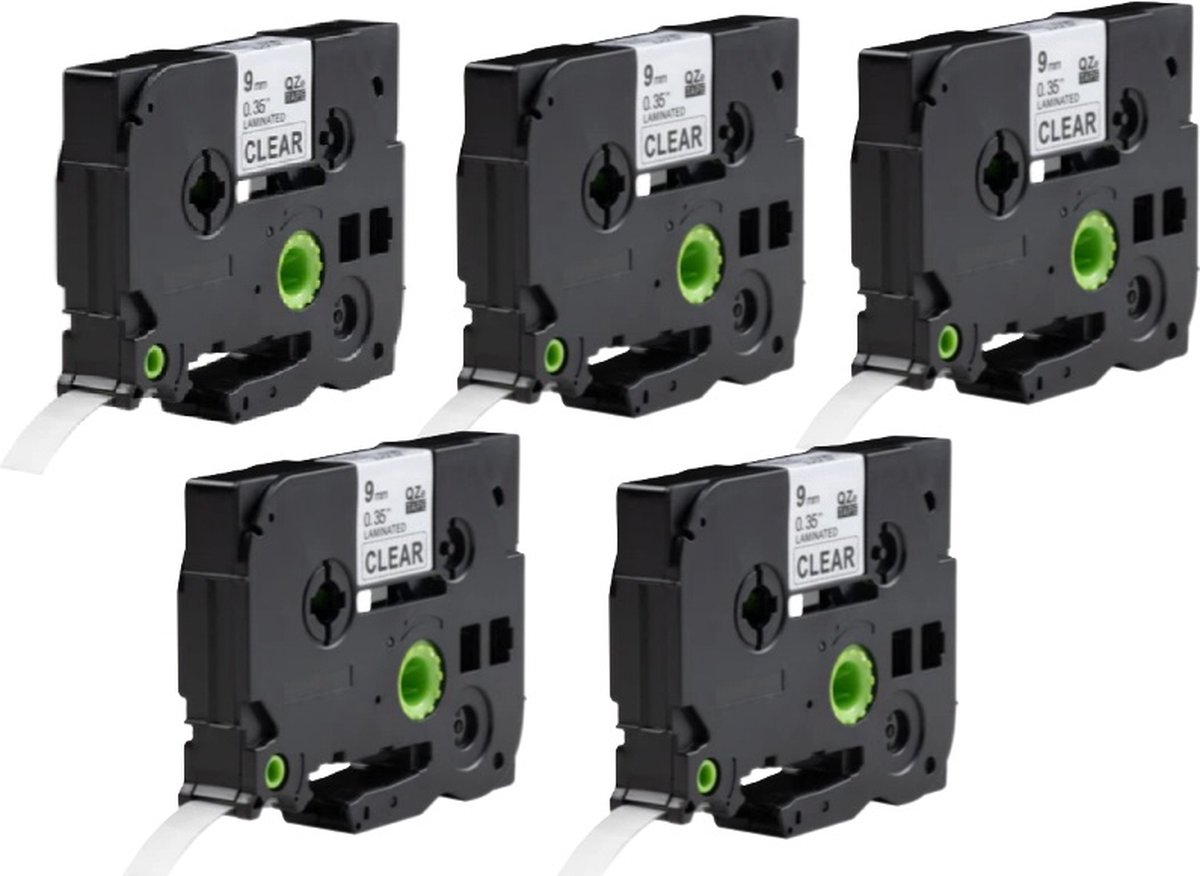Label Tape Geschikt voor Brother TZe-121 | 9 mm x 8 m | Zwart op Transparant - 5 stuks - Geschikt voor: GL-100 PT-1830 PT-7100VP PT-D600VP GL-200 PT-2030 PT-7500VP PT-E100VP GL-H105 PT-2100VP PT-7600 PT-E300VP PT-1000 PT-2420PC PT-9500 PT-E550WVP