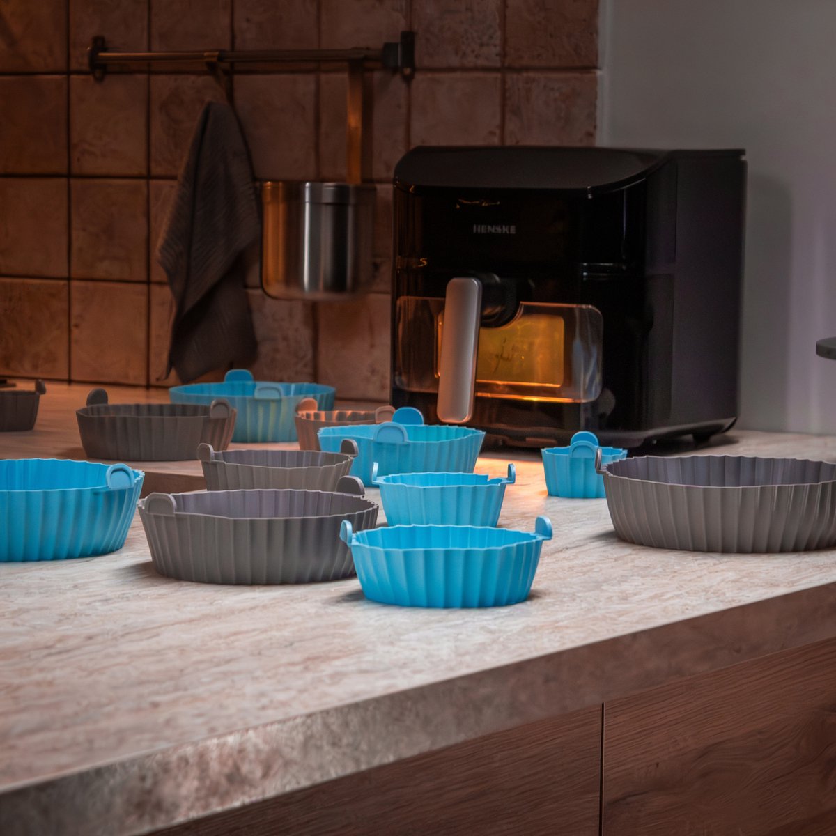 Keukenvriend Airfryer Bakjes Siliconen set - 6 stuks - Airfryer Accessoires siliconen - Verschillende formaten - Blauw - Heteluchtoven — afbeelding 6