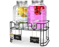 BOTC Sapdispenser set op standaard - Dubbele Drankdispenser - 2x3.7L - Glazen Drankdispensers
