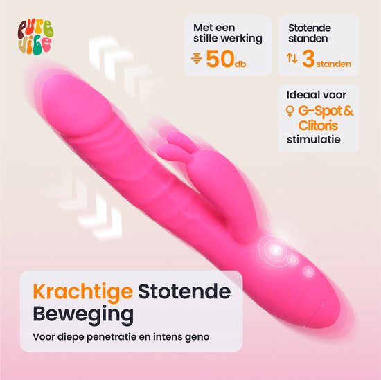 Roze vibrator met de nadruk op krachtige stotende beweging, ideaal voor G-spot en clitoris stimulatie.