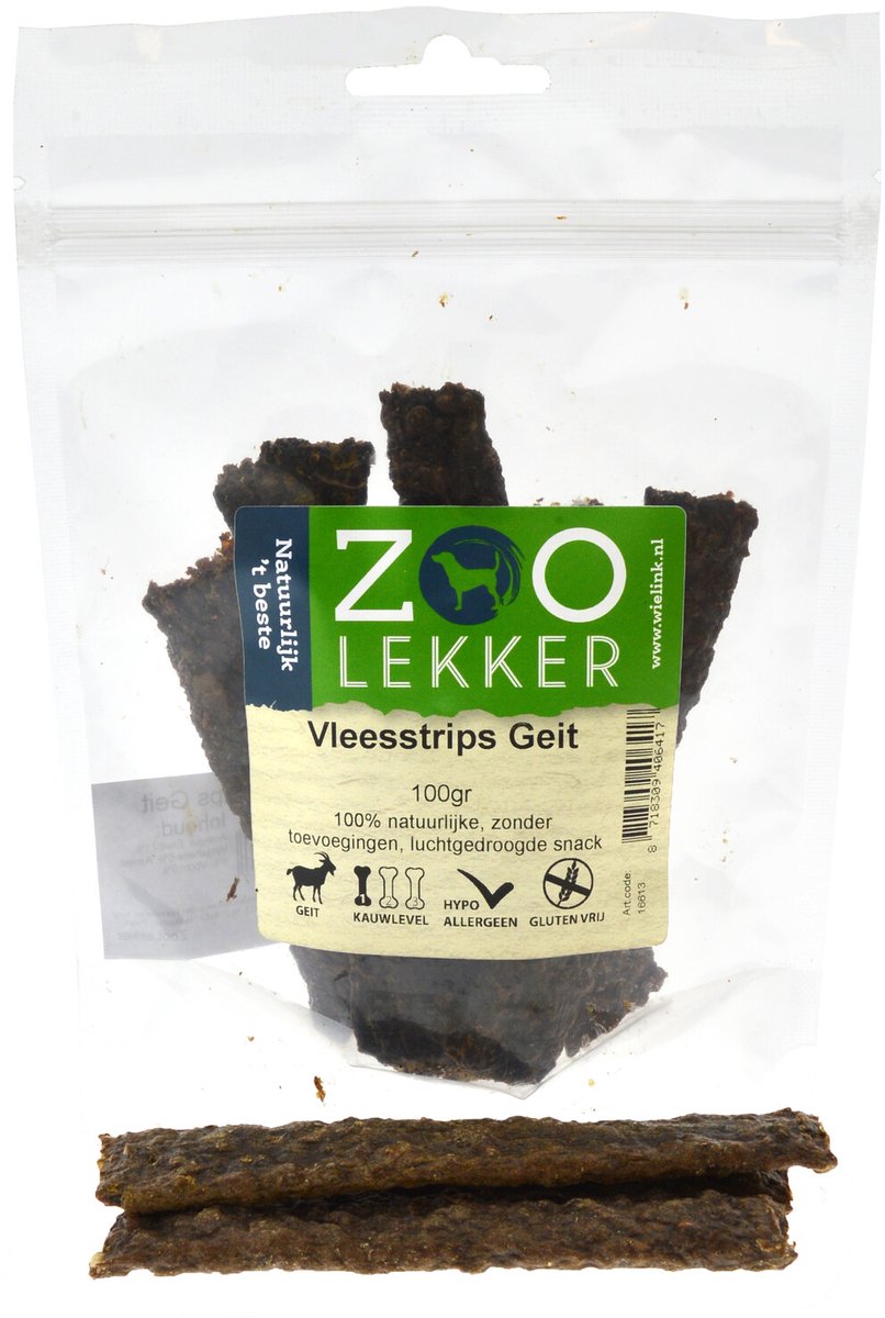 Zoolekker Vleesstrips Geit - hondensnack - 100 gram
