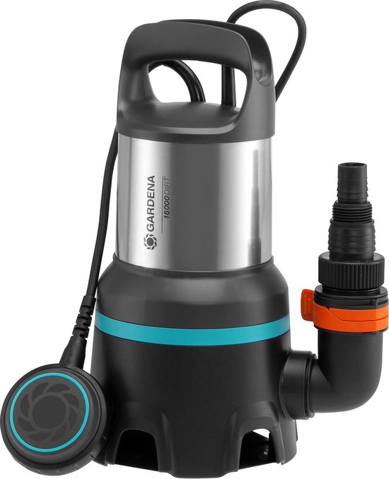 Vuilwaterpomp Gardena 16000 l/u 450W dompelpomp 7m opvoerhoogte 3,5 cm vuildeeltjes zwart/grijs RVS
