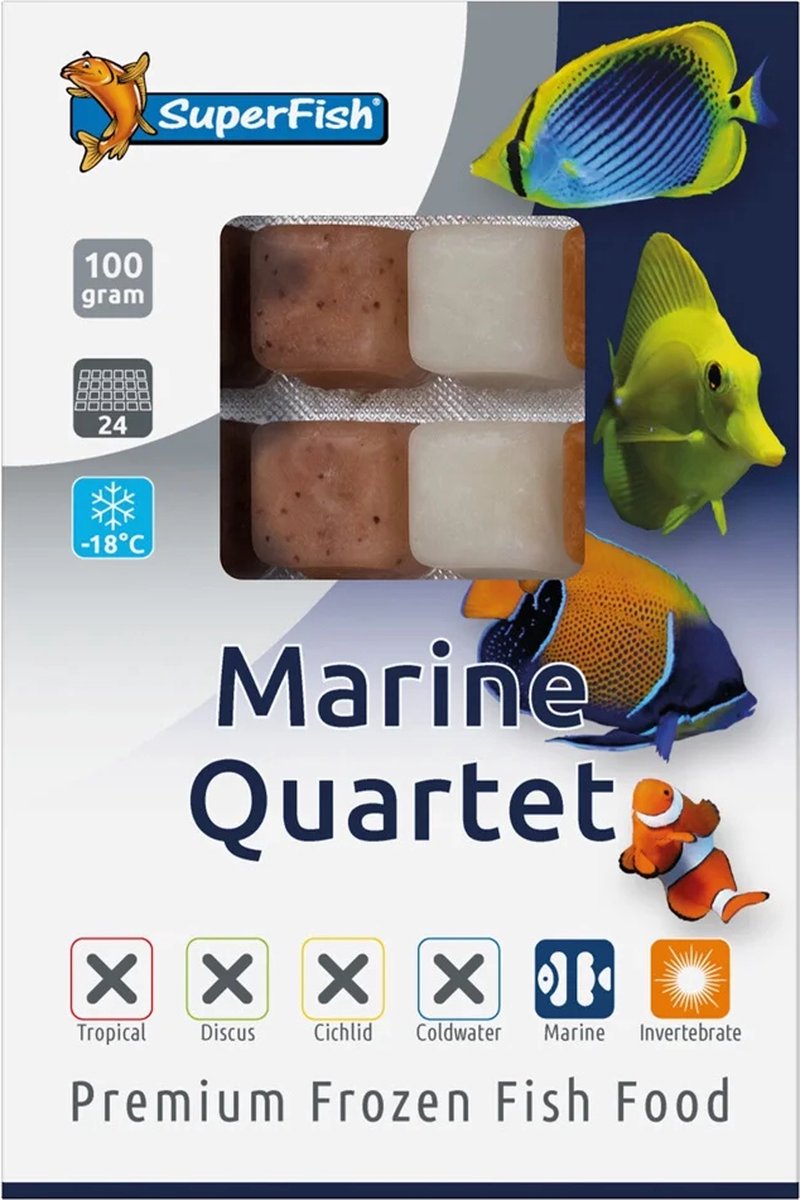 SuperFish Diepvriesvoer Marine kwartet diepvriesvoer voor zeevissen | 100 gram blister Diepvries