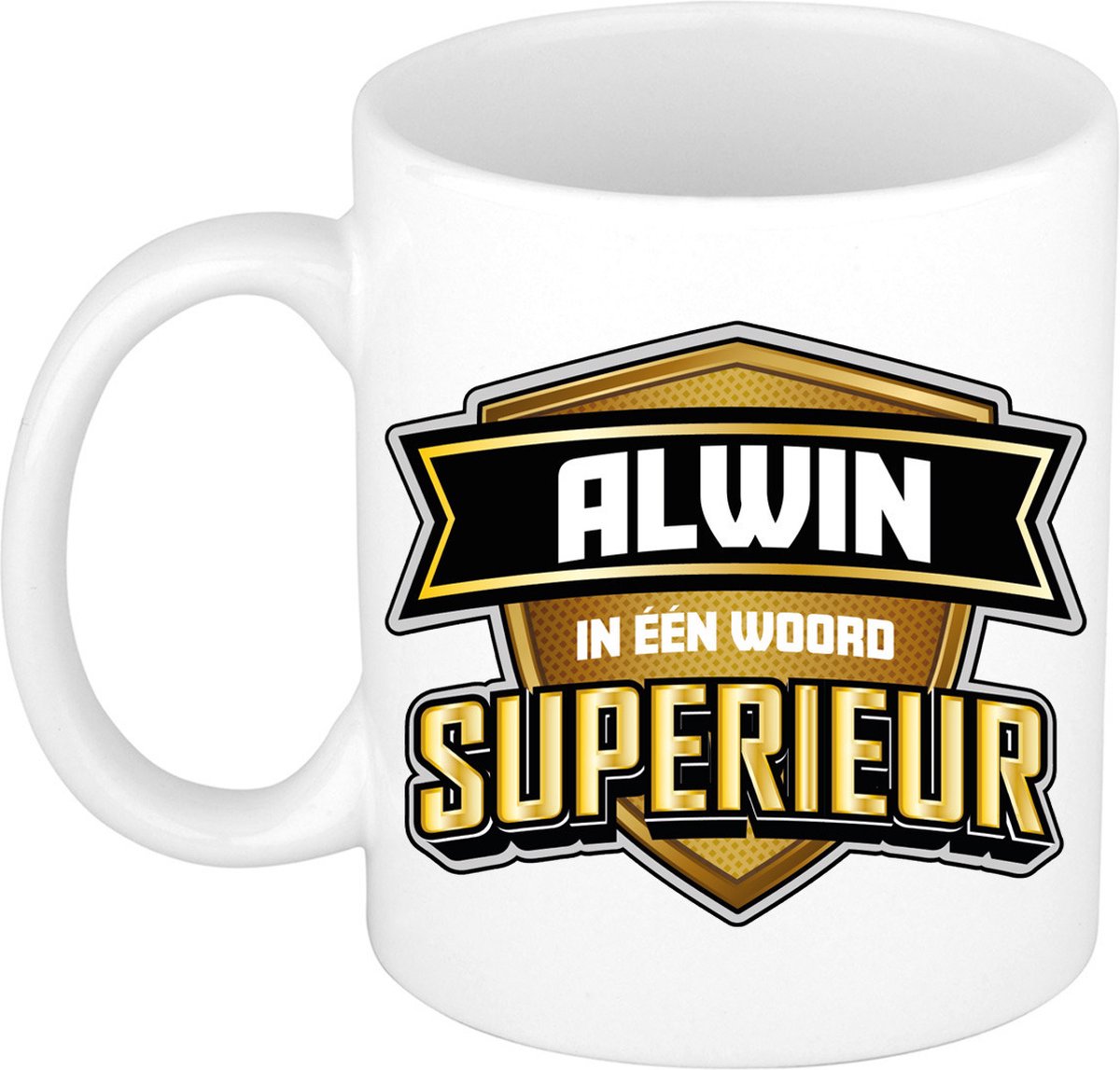 Bellatio Decorations Naam mok Alwin - wit - Superieur - keramiek - 300 ml - collega beker - cadeau