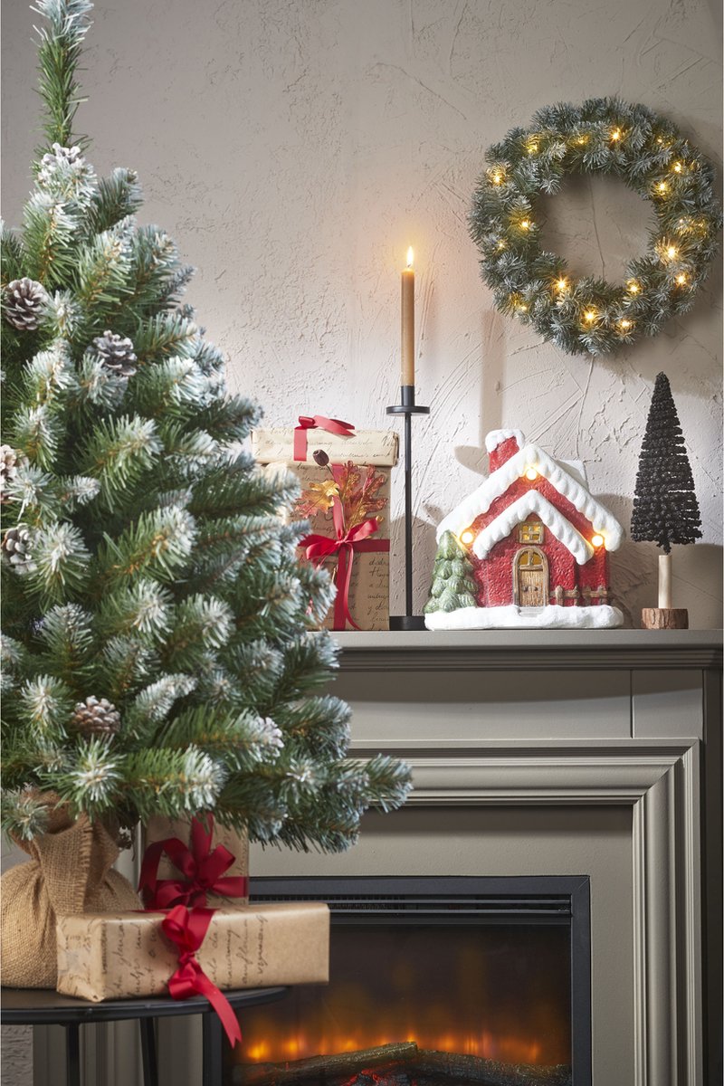 Black Box Kerstkrans/deurkrans - D45 cm - besneeuwd - met verlichting - 20 leds - 90 tips – foto 2