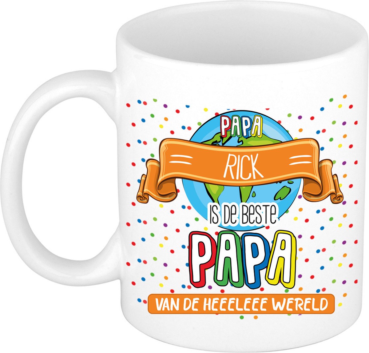 Bellatio Decorations Naam mok papa Rick - wit - de beste - keramiek - 300 ml - Vaderdag - cadeau