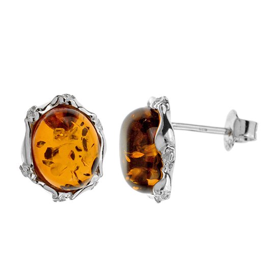 Boucles D'oreille En Ambre De La Baltique Sur Argent 925 - Puces Neuves Sans Emballage