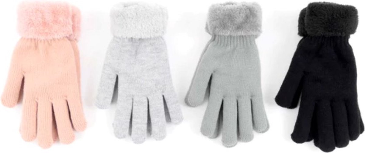 gebreide Dameshandschoenen extra warm gevoerd met fleece en afgewerkt met fleece rand roze