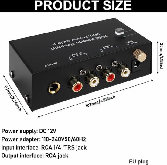 QWORK Preamplificatore Phono Stereo DC 12V – Ingresso RCA E Uscita RCA + 6.35mm – Compatto Per Giradischi - 5