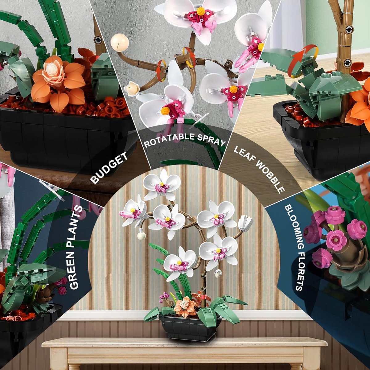Jaki - Bloemenboeket orchidee wit | Botanical bloemenpracht bloemenvaas | Classic Creator STEM speelgoed bonsai bloemen mega bouwpakket compatibel met lego mould king mega | Icons modelbouw volwassenen & kinderen | Kunstbloemen | 581 bloks — afbeelding 2