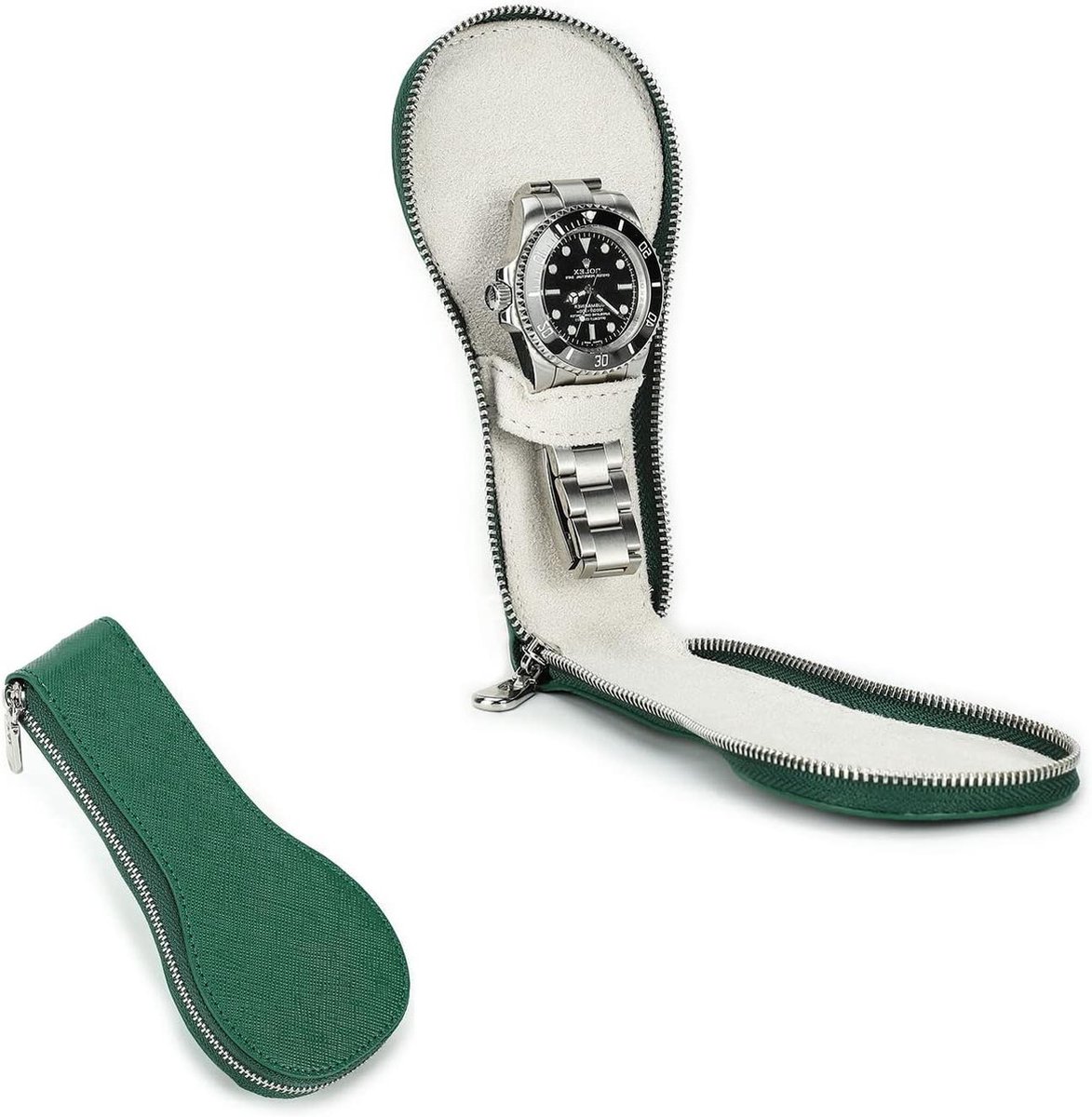 Echt Saffiano Lederen Horloge Opbergdoos - Draagbare Horloge Organizer - Groen