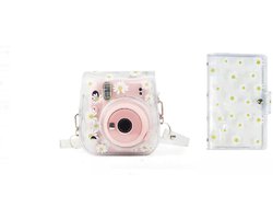 foto van Somstyle Case Geschikt voor Fujifilm Instax Mini 12 - Camera Tas met Fotoalbum - Hoesje - Witte Bloemen