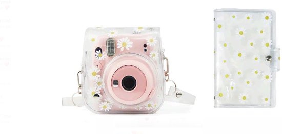 Somstyle Case Geschikt voor Fujifilm Instax Mini 12 - Camera Tas met Fotoalbum - Hoesje - Witte Bloemen