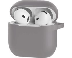 Hoesje - Geschikt voor Apple AirPods 4 - Siliconen Hoes met Clip - Silicone Case Cover - Grijs