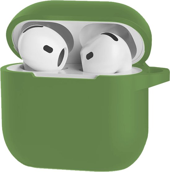 Case Geschikt voor AirPods 4 Hoesje Hoes Siliconen Met Clip Cover - Hoesje Geschikt voor Apple AirPods 4 Hoes Siliconen - Donkergroen