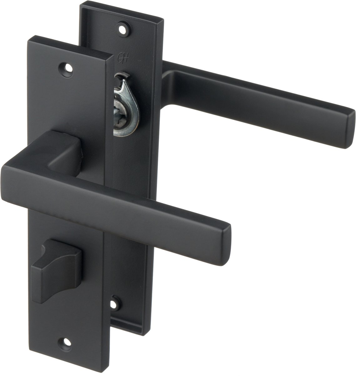 Ostiumhome® - Deurbeslag - Deurklink op kort schild met WC Slot 63 mm- Mat Zwart - Ravello