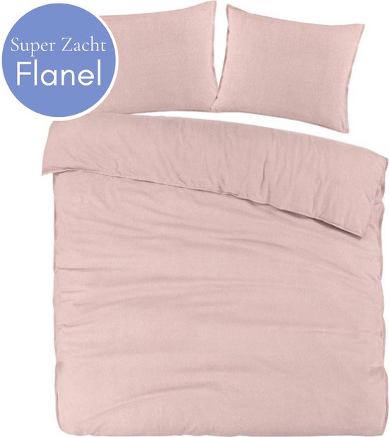 Droomtextiel Dekbedovertrek Flanel Roze - lits-Jumeaux - 240x200/220 cm - Super Zacht