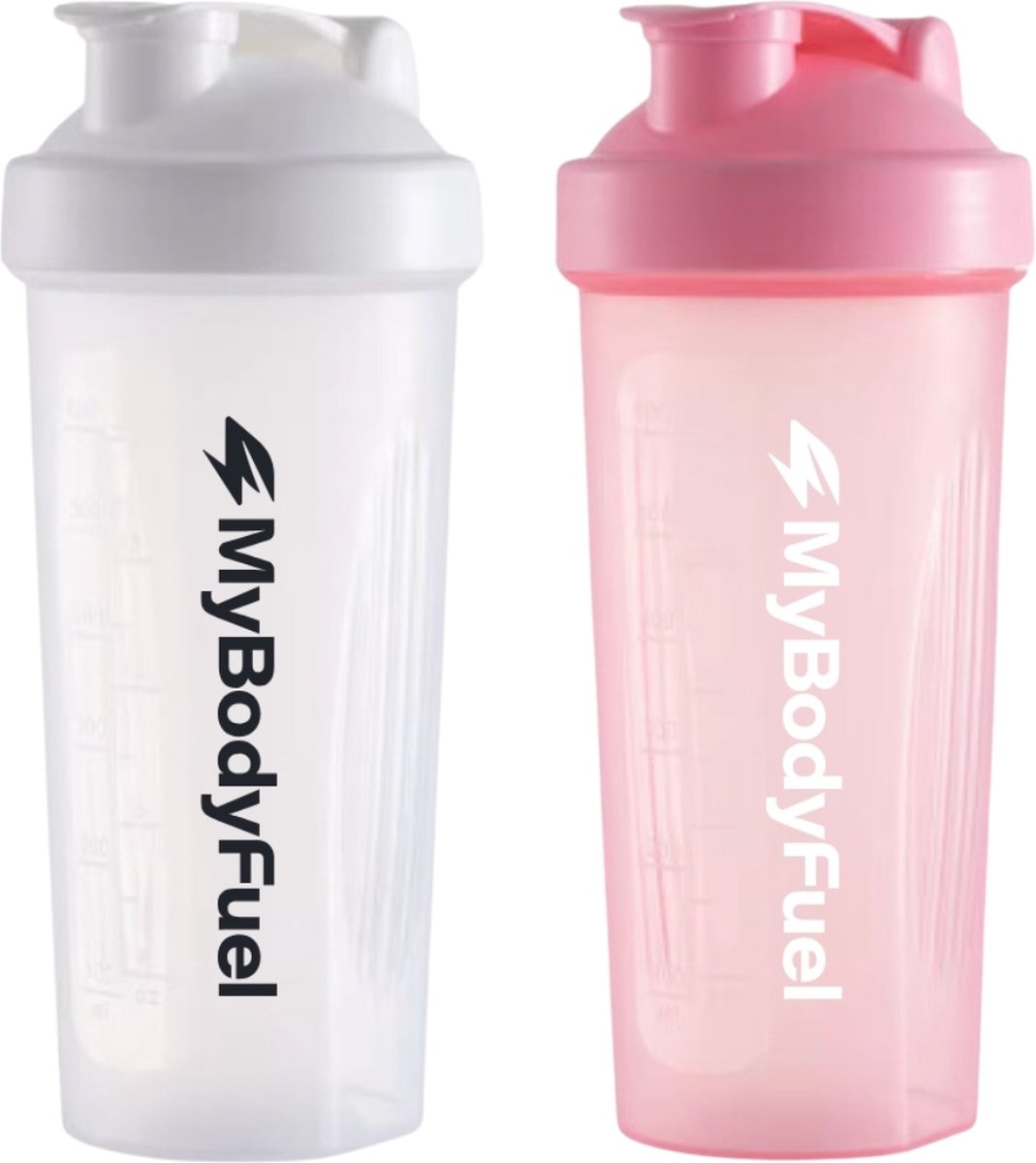 Goedkoopste MyBodyFuel - Shakebeker - Proteïne Shaker - inclusief mixfilter - Wit en Roze - Set van 2 stuks - Shakebeker 700 ml - BPA vrij