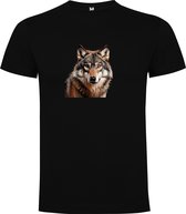 Zwart T-Shirt met “Kleurrijke Wolf – Imposant – Wild “ Print Full Color Maat L