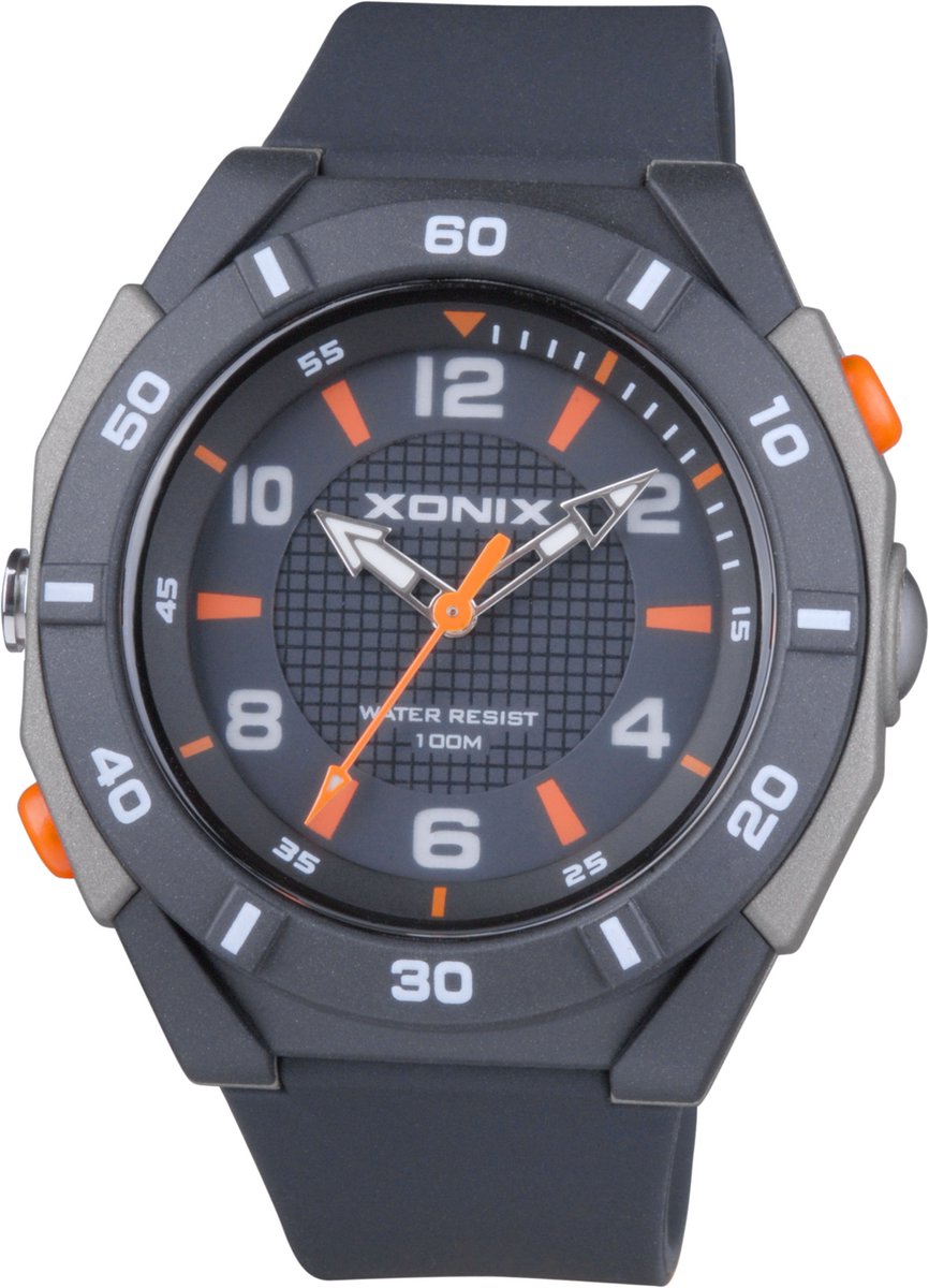 Xonix CAQ-005 - Horloge - Polshorloge - Analoog - Heren - Mannen - Overig - Siliconen band - ABS-Kunst - Achtergrondverlichting - LED-flitsstraal - Waterdicht - Zwart - Grijs - Oranje