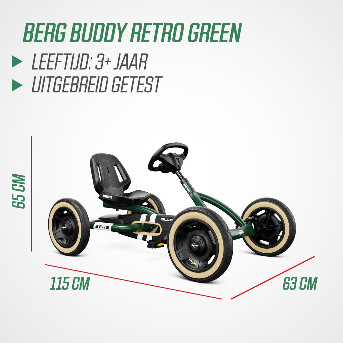 BERG Buddy Retro Green Skelter - 3+ Jaar - Vrijloopautomaat - Verstelbare Stoel - Groen — afbeelding 4