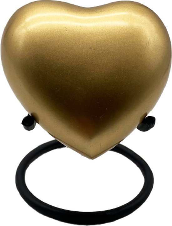 Akerz Mini Urn - goud - Hart - Aluminium - Inclusief Standaard - Graveerbaar - 80ml