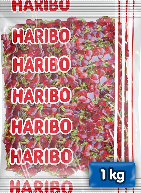 Grote zak Haribo kersen snoepjes, 1kg.