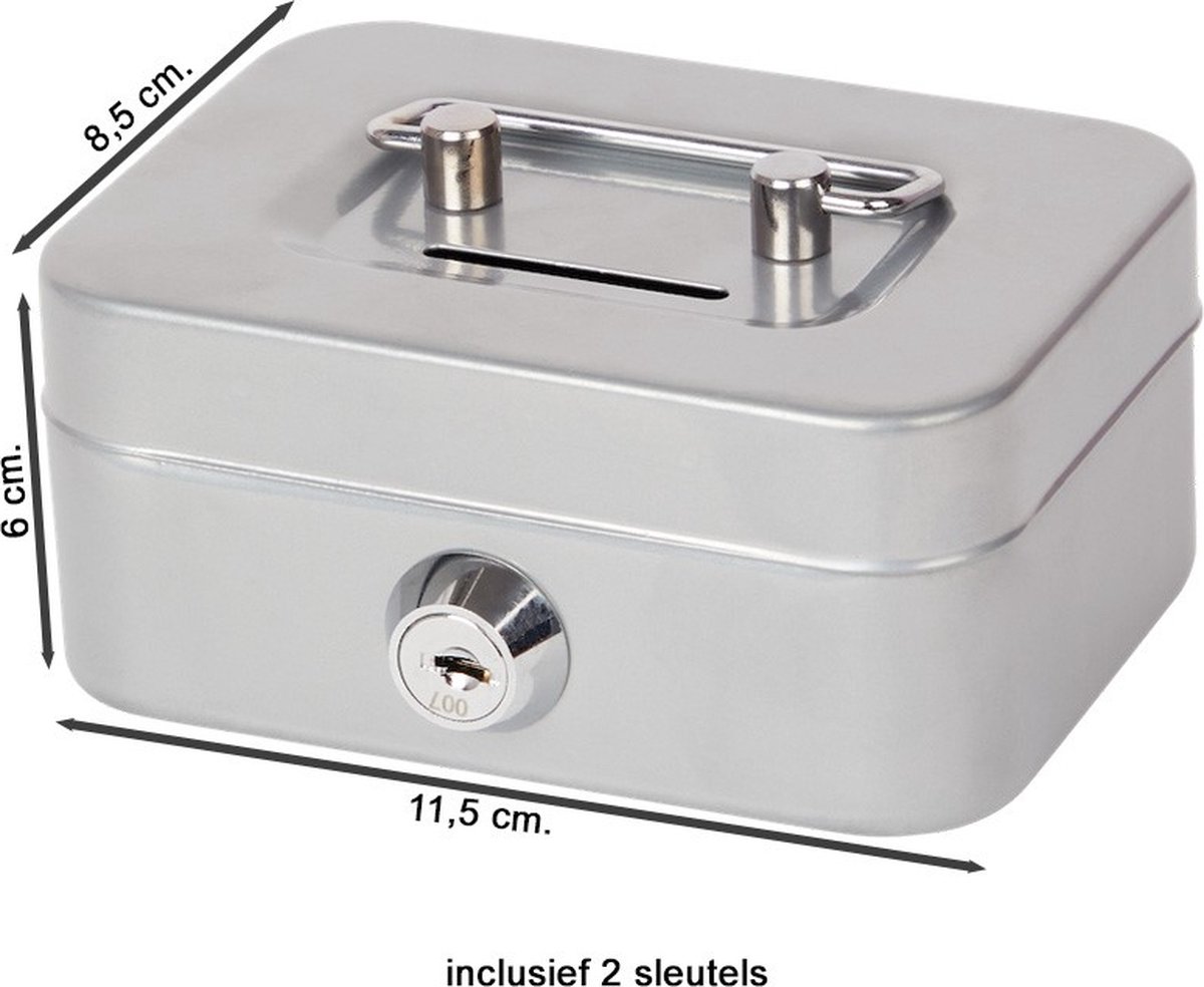 Metalen Spaarpot Geldkist Grijs 12x8x5 CM - Geldkistje met sleutels - Geld Kistje