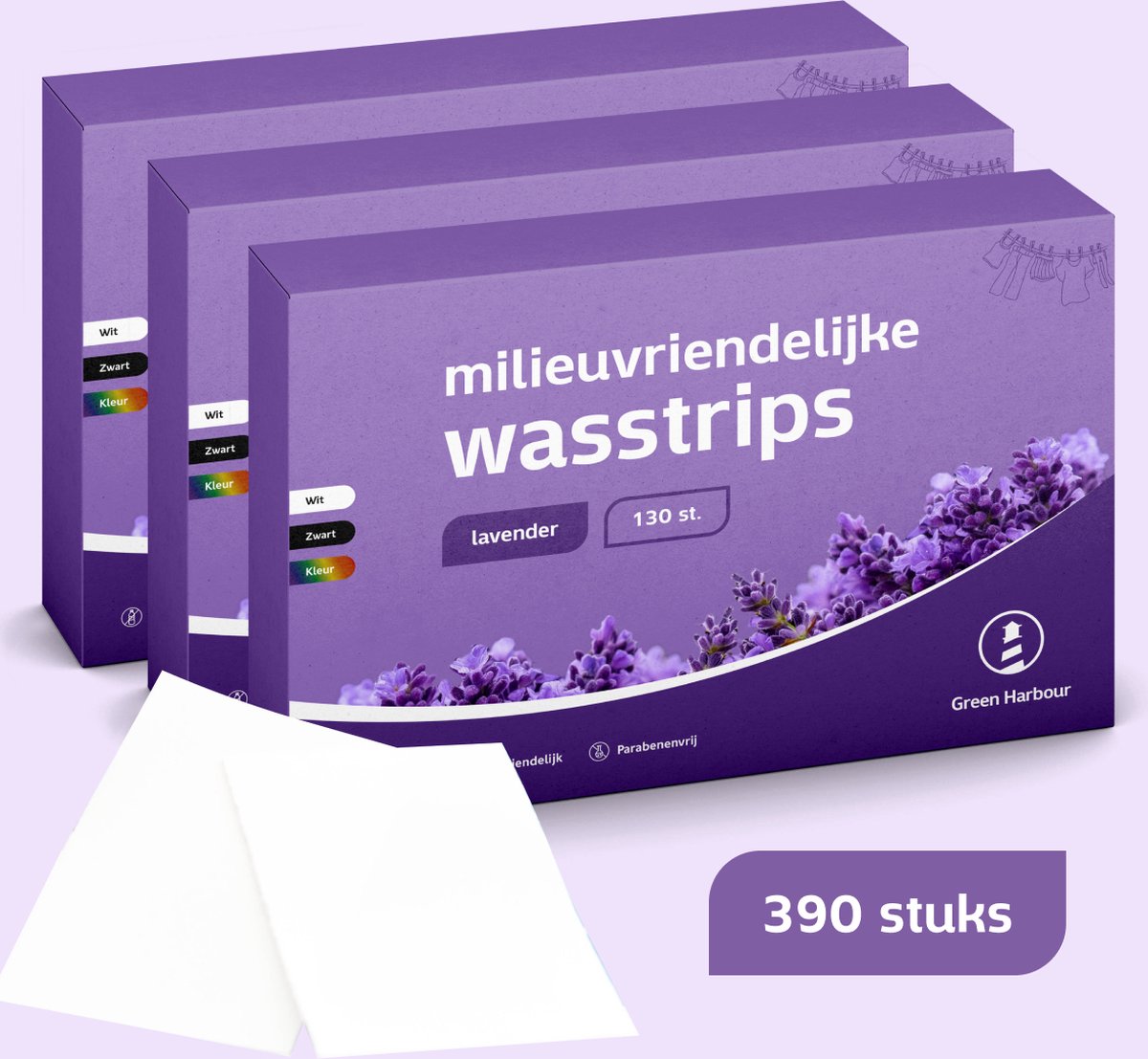 Goedkoopste GreenHarbour 4-in-1 Wasstrips - Lavendel - Wasmiddeldoekjes - Wasmiddel - Incl. Wasverzachter - 390 Stuks