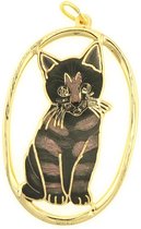 Behave® Hanger goud kleur poes kat zwart bruin emaille 4,5 cm