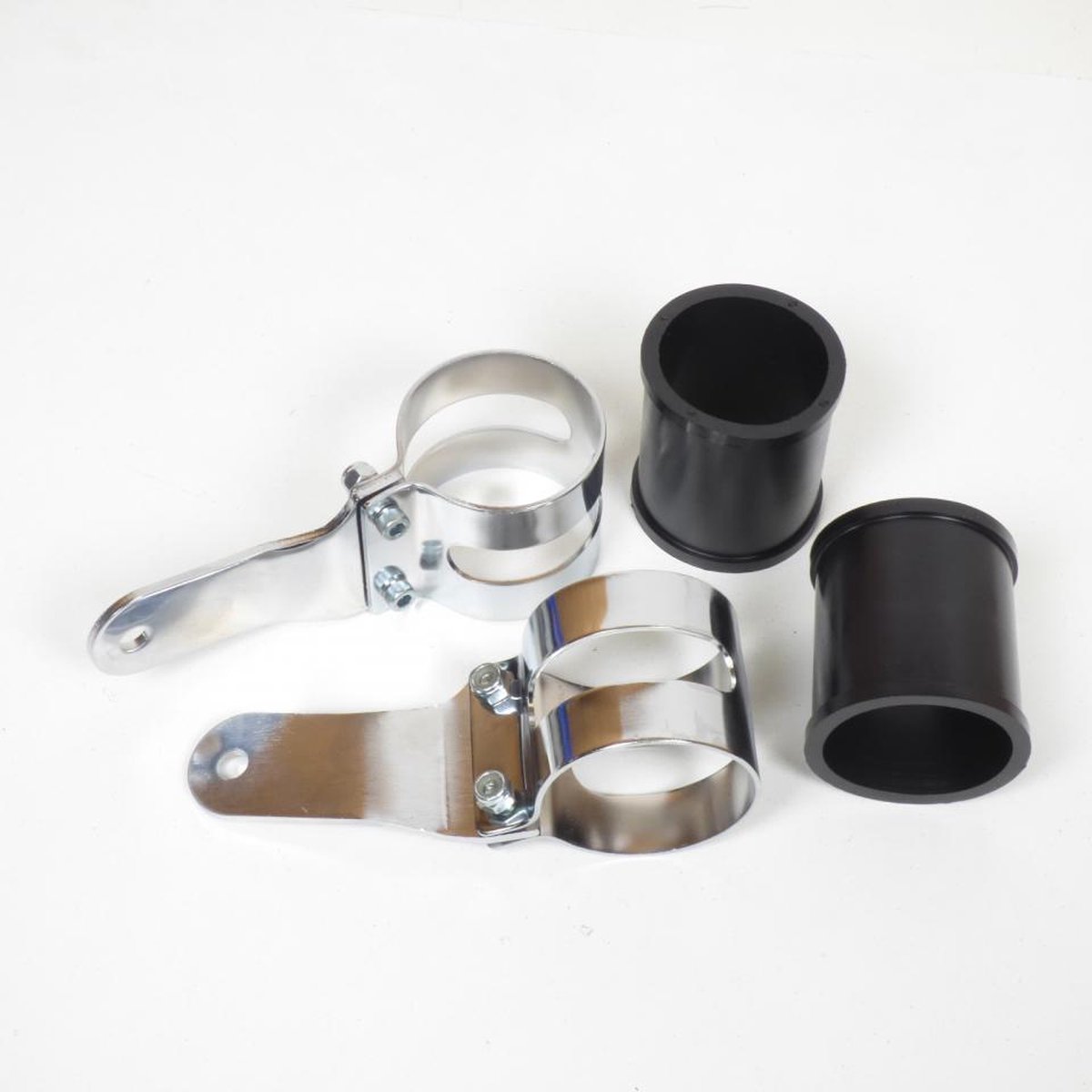 paar verchroomde koplampklemmen voor motoren d 53 tot 57mm café racer bobber