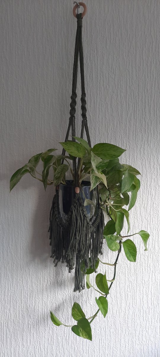 Cafuné - Plantenhanger - Macramé - Kaki - Handgemaakt - Gerecycled katoen - Boho Vibe - Home Decoration - Cadeau Idee