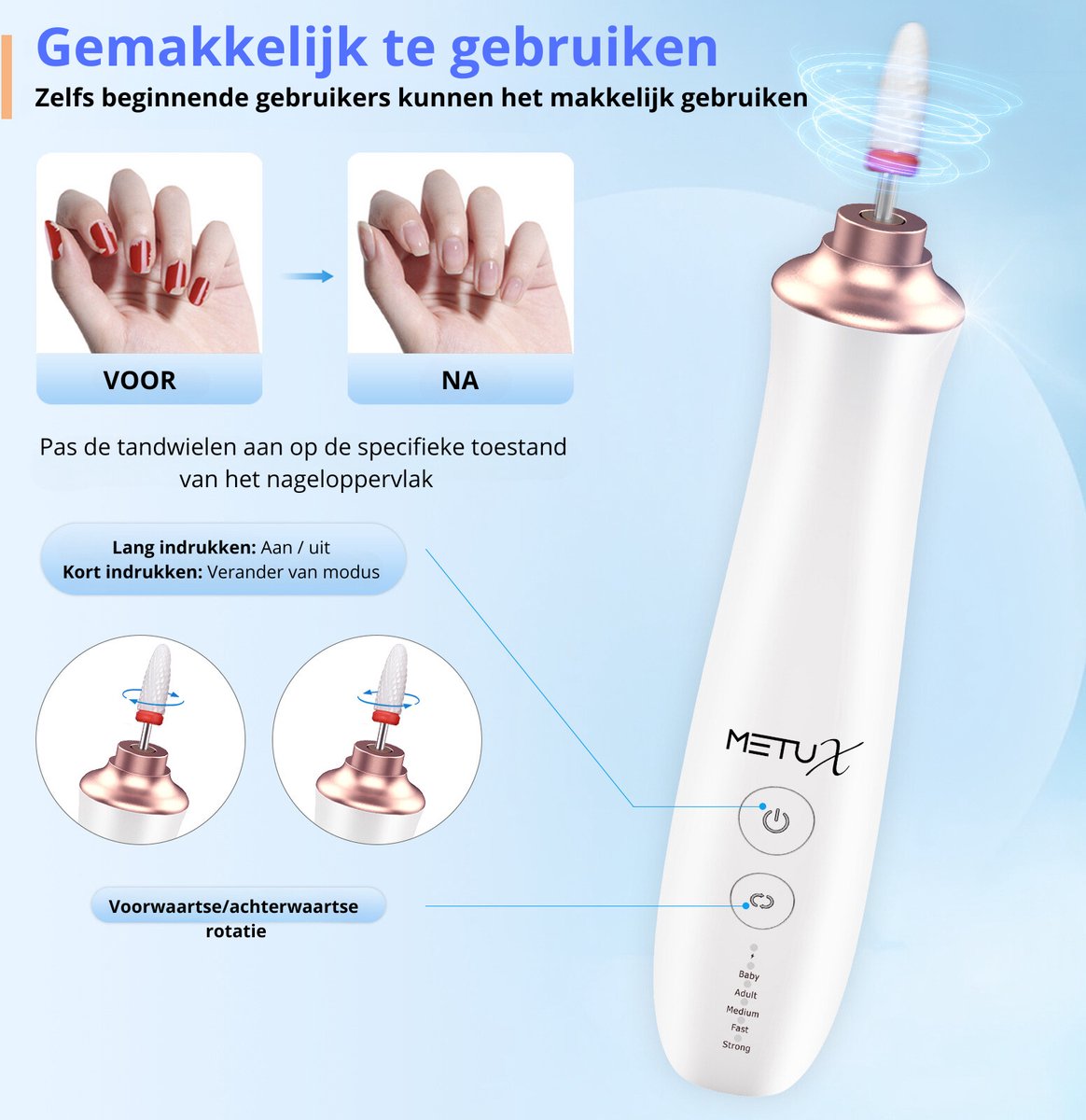 MetuX® Elektrische nagelvijl - Nagelfrees - Manicure set - Pedicure set – Draadloos – 12 Bitjes – Met oplaadstation – Eeltverwijderaar - Nagelvijl baby - Manicureset Baby - Nagelvijl electrisch - Pedicureset electrisch - Pedicuresets - Manicure sets — cadeau in Cadeau-ideeën - foto 5