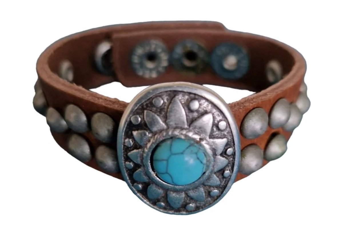 Waitz - Armband -Echt leer _met studs - Bruin