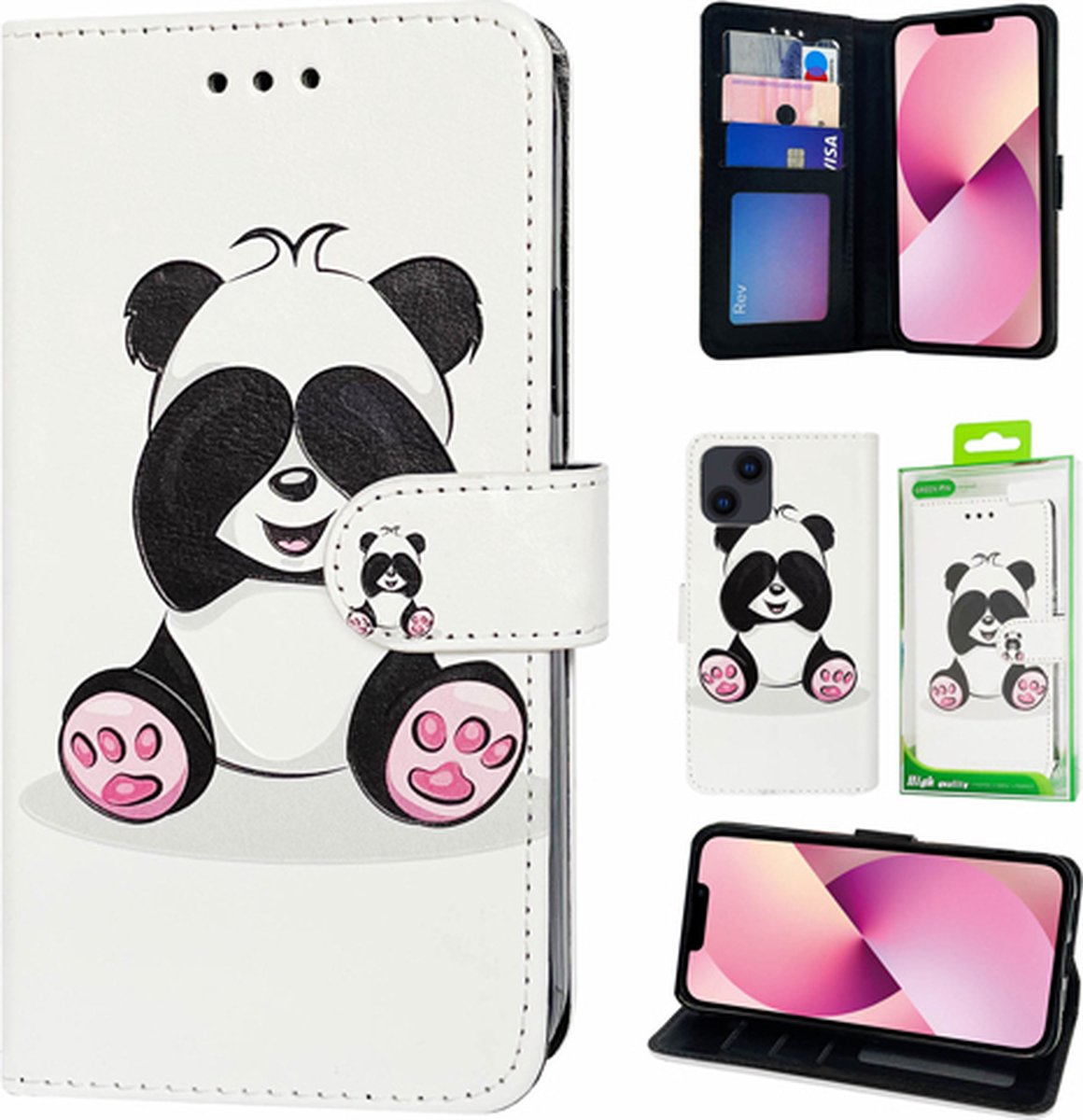 Telefoonhoesje Geschikt voor iPhone 11 - Bookcase - Panda Print - Ruimte voor 3 pasjes