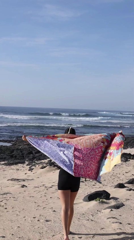 SooBluu - Sneldrogende reishanddoek MALA - strandlaken voor dames - Duurzaam gemaakt van gerecycled plastic rPET tot Microvezel Strandhanddoek - dun lichtgewicht en compact - 100x160 - roze geel