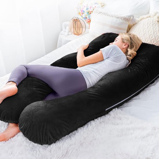 Earkings Zwangerschapskussen Zijslaapkussen 140x80cm U-vorm met Afneembare hoes - Body Pillow Zwart van Earkings — afbeelding 2