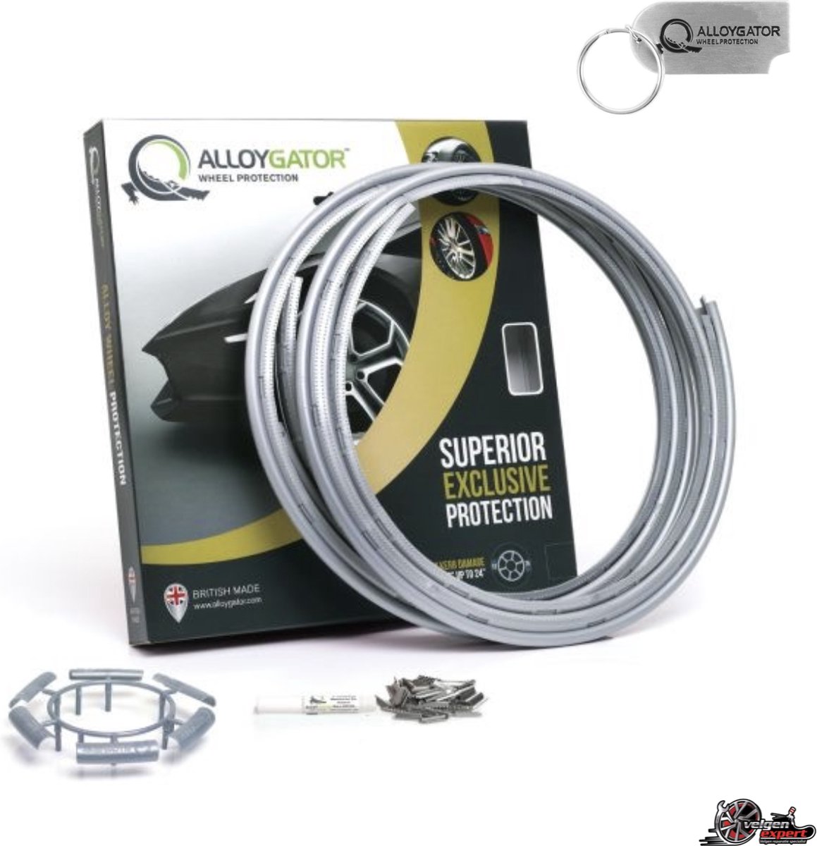 Alloygator Velgbescherming + Sleutelhanger | Zilver | Stoeprand Bescherming | EXCLUSIVE (12-24" inch)
